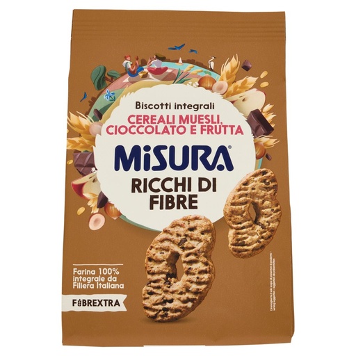 [000001664] Misura Fibrextra Biscotti Muesli con Cereali, Cioccolato e Frutta Gr.230