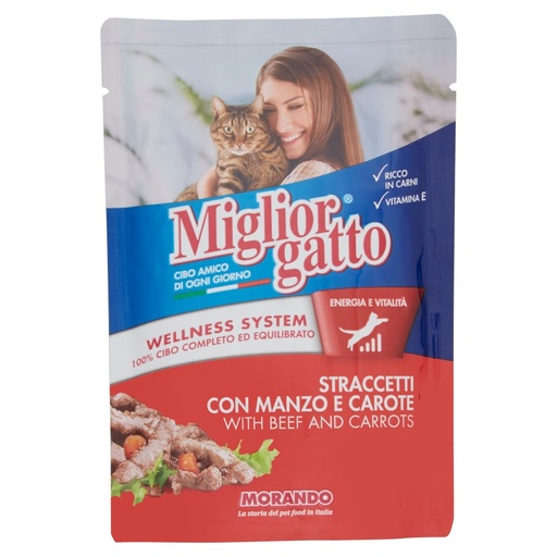 [000002775] Miglior Gatto Straccetti con Manzo e Carote Gr.100