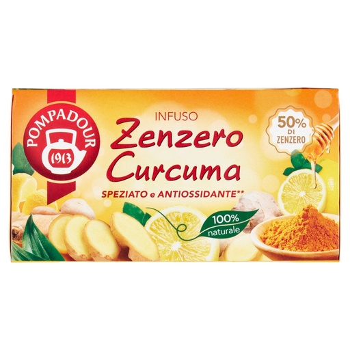 [000002790] Pompadour Infuso Zenzero e Curcuma 20 Filtri