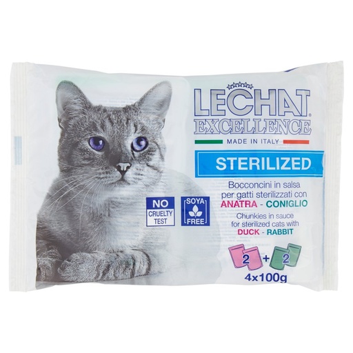 [000003040] Lechat Excellence Sterilized Bocconcini in Salsa con Anatra e Coniglio Gr.100X4