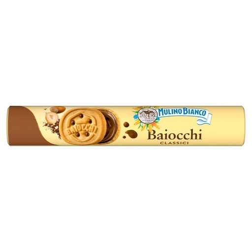 [000003180] Mulino Bianco Baiocchi Biscotti con Crema alla Nocciola e Cacao Tubo Gr.168