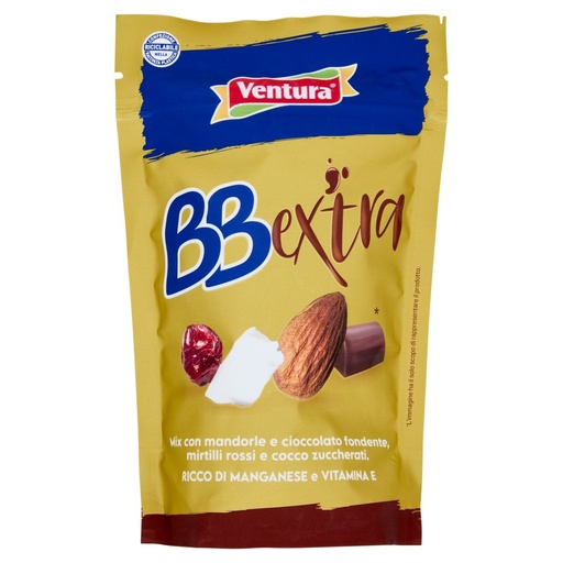[000003237] Ventura BBextra Mix con Mandorle e Cioccolato Fondente, Mirtilli Rossi e Cocco Zuccherati Gr.150