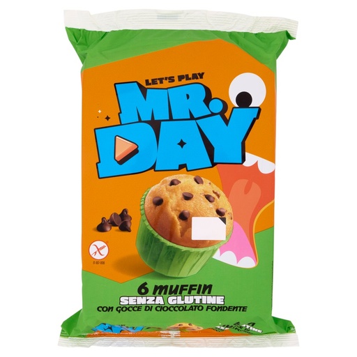 [000003301] Mr.Day Muffin senza Glutine con Pepite di Cioccolato Fondente Pz.6 Gr.252