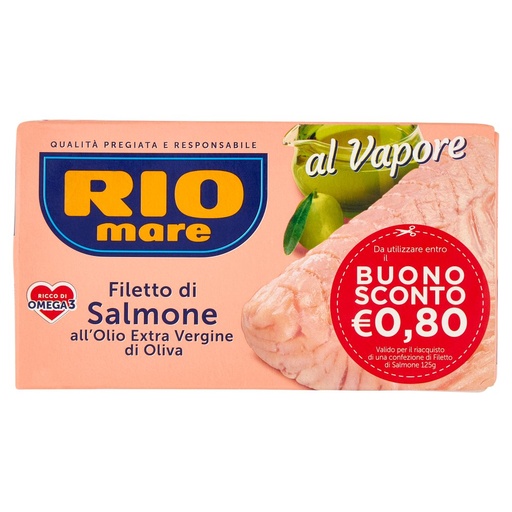 [000003442] Rio Mare Filetto di Salmone all'Olio Extra Vergine di Oliva al Vapore Gr.125
