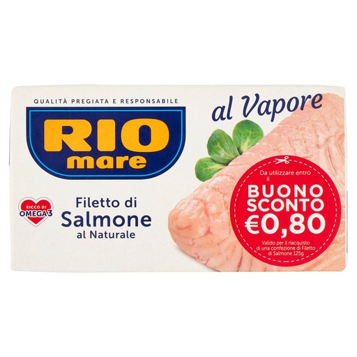 [000003443] Rio Mare Filetto di Salmone al Naturale al Vapore Gr.125