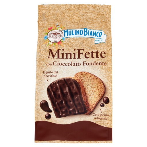 [000003556] Mulino Bianco Mini Fette Biscottate Integrali con Cioccolato Fondente Gr.110