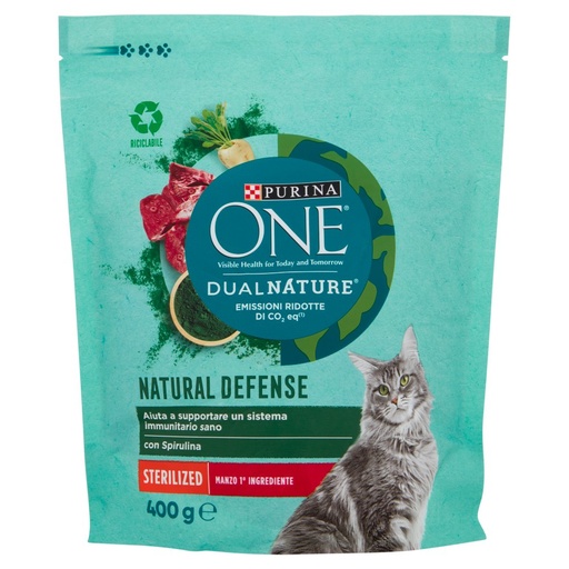[000003926] Purina One Dualnature Crocchette Gatto Sterilizzato con Manzo e Spirulina Naturale Gr.400