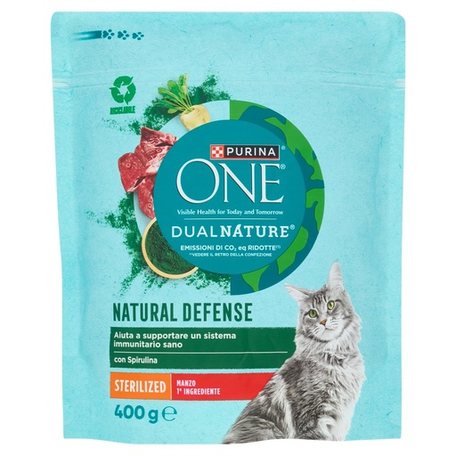 [000003926] Purina One Dualnature Crocchette Gatto Sterilizzato con Manzo e Spirulina Naturale Gr.400