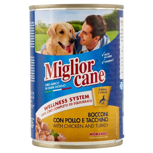 [000004403] Miglior Cane Bocconi con Pollo e Tacchino Gr.405