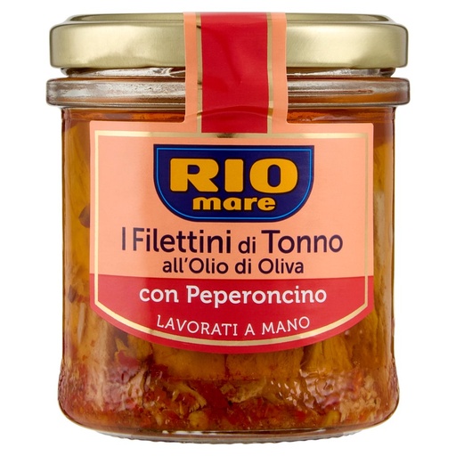 [000004577] Rio Mare Filettini di Tonno Lavorati a Mano all'Olio di Oliva con Peperoncino Gr.130