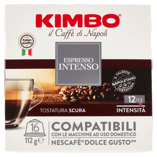 [000005140] Kimbo Caffè Espresso Intenso Capsule Compatibili con le Macchine Nescafé Dolce Gusto 16 x Gr.7