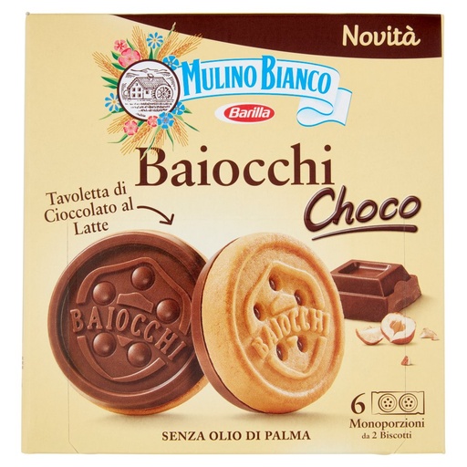 [000005251] Mulino Bianco Baiocchi Choco con Tavoletta di Cioccolato al Latte Gr.144