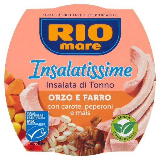 [000006787] Rio Mare Insalatissime Tonno Orzo e Farro con Carote, Peperoni e Mais Gr.160
