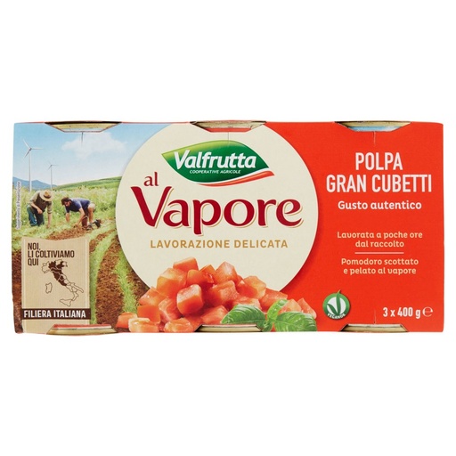 [000007040] Valfrutta Polpa di Pomodoro Gran Cubetti al Vapore Pz.3 X Gr.400