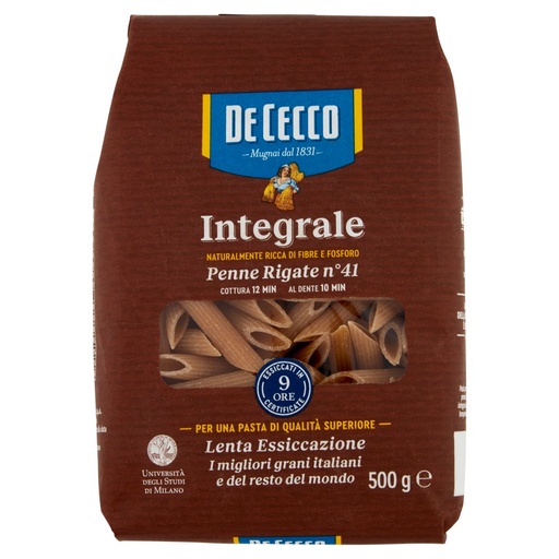 [000007178] De Cecco Integrale Penne Rigate N°41 Gr.500