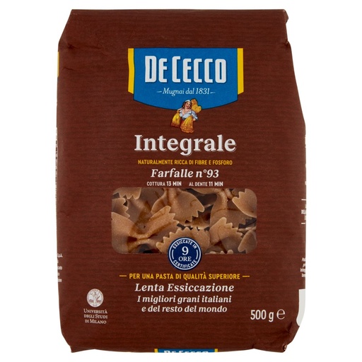 [000007179] De Cecco Integrale Farfalle N°93 Gr.500