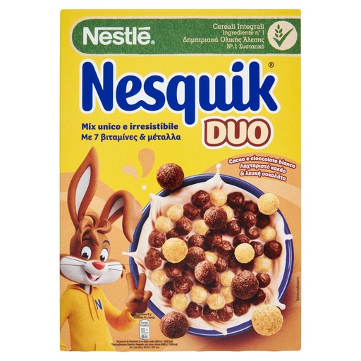 [000007216] Nesquik Cereali Integrali Duo Palline al Cacao e Cioccolato Bianco Gr.325
